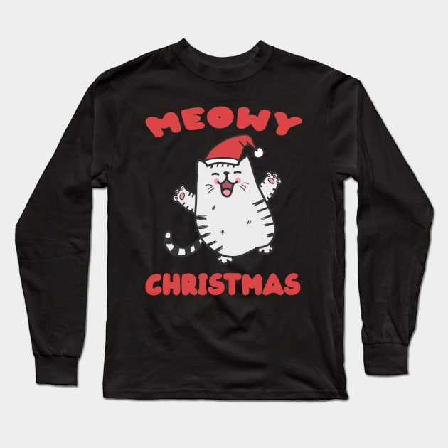 Meowy Christmas Long Sleeve T-Shirt by MZeeDesigns